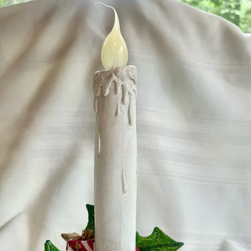 Vintage‎ LED Candle Lamp Corded Electric Glittery Holly Berries Gift Boxes